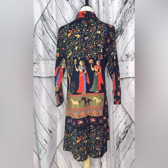 Xiang Xiang ethnic cotton long blouse/ dress with horses and tree of life M - Picture 6 of 8